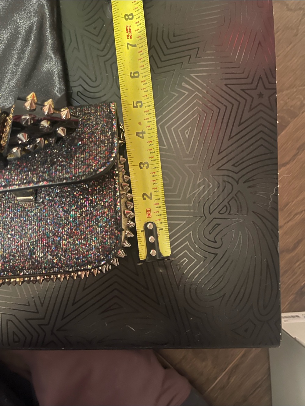 Christian Louboutin Multicolor Tweed Spike-Embellished Crossbody with Gold Chain - Picture 9 of 16